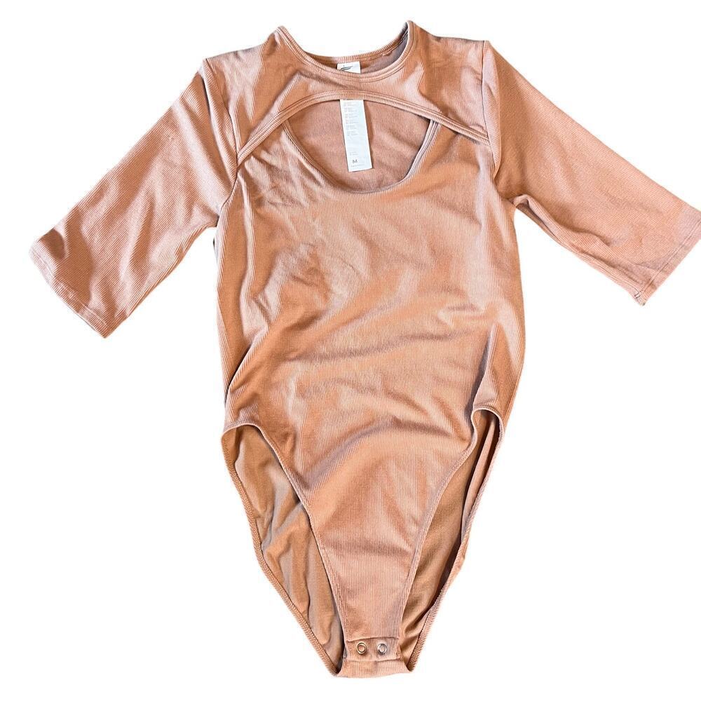 Fabletics Finley Cutout Desert Beige Bodysuit.  Size Medium